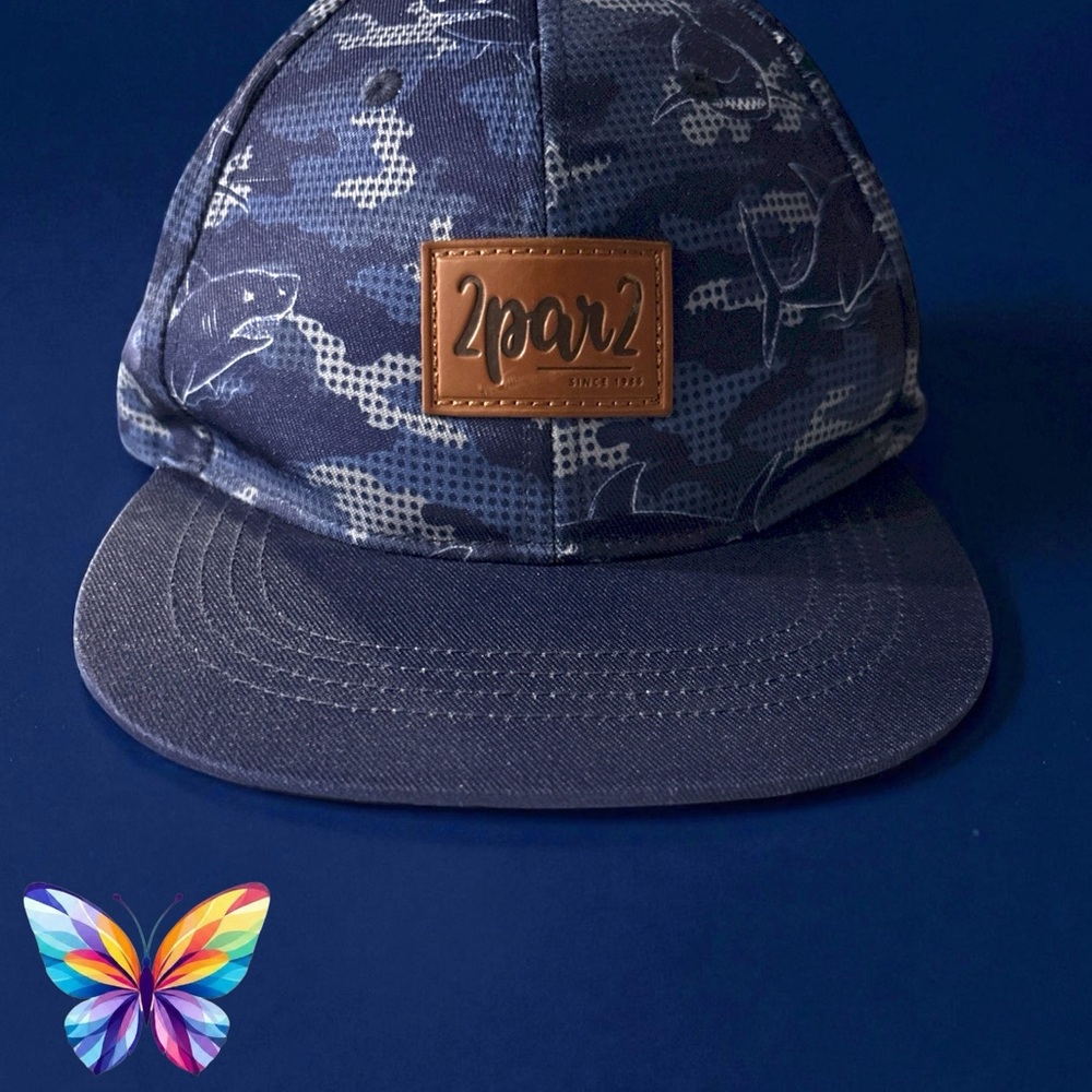 Kids Navy & White Sharks+Camo Hat 7-12y